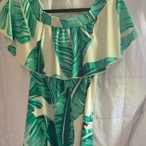 Off-shoulder tropical maxi dress